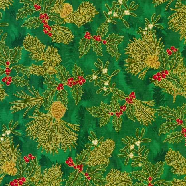 Holiday Flourish With Metallic - Holly Green