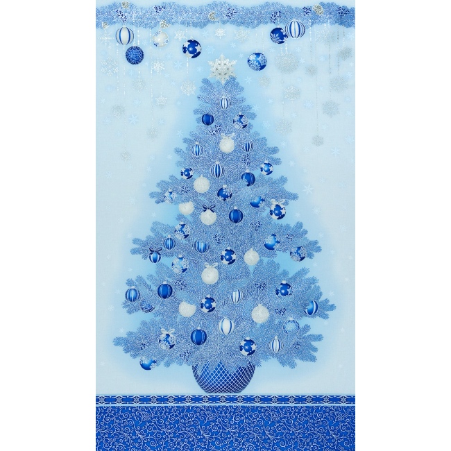 Holiday Flourish With Metallic - Tree Panel Blue