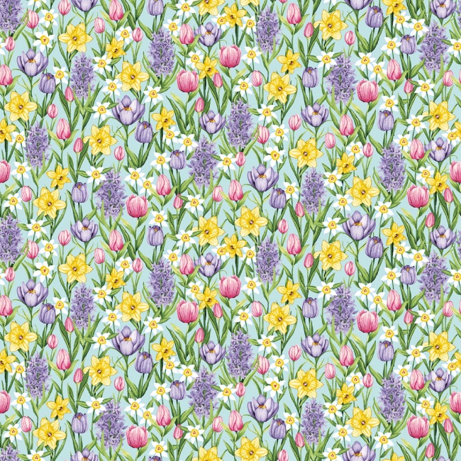 Hoppy Hunting Easter Small Pastel Flowers Fabric