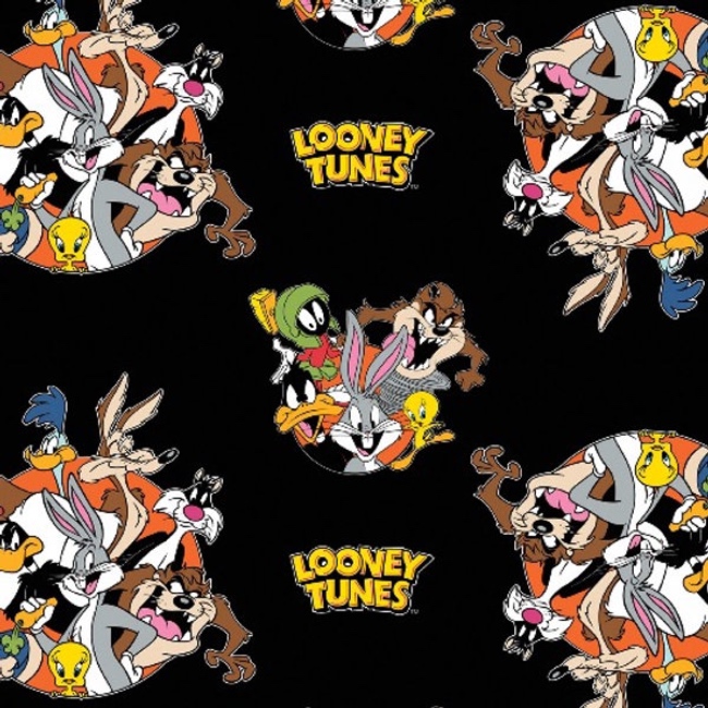 Looney Tunes Thats All Folks Fabric - Black
