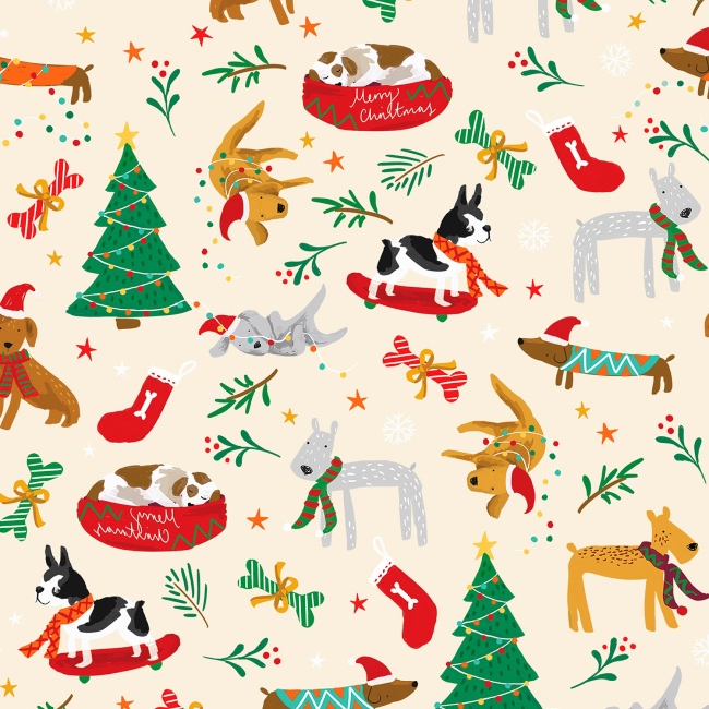 Multi Dogs Christmas Fabric