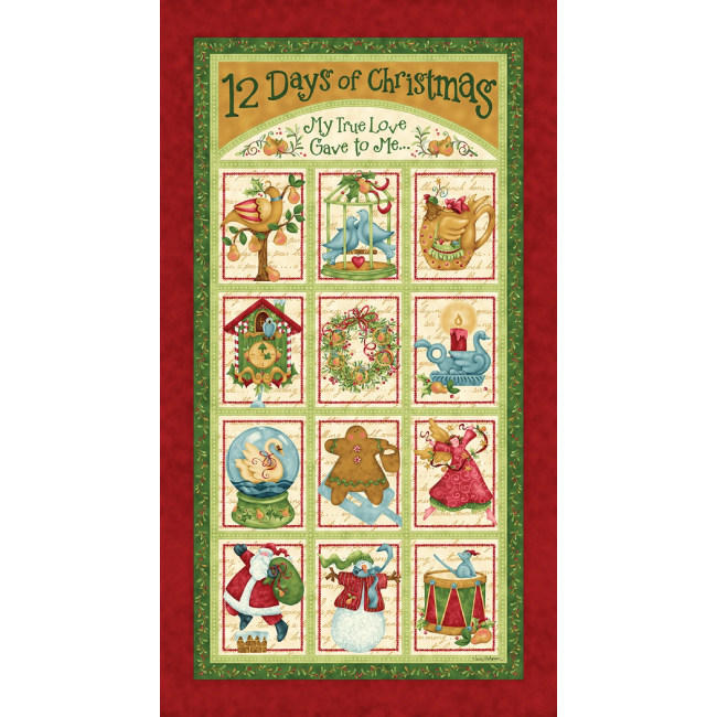 My True Love - 12 Days of Christmas Fabric Panel - Nancy Halvorsen