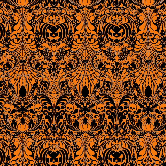 Orange Hallows Eve Damask Fabric