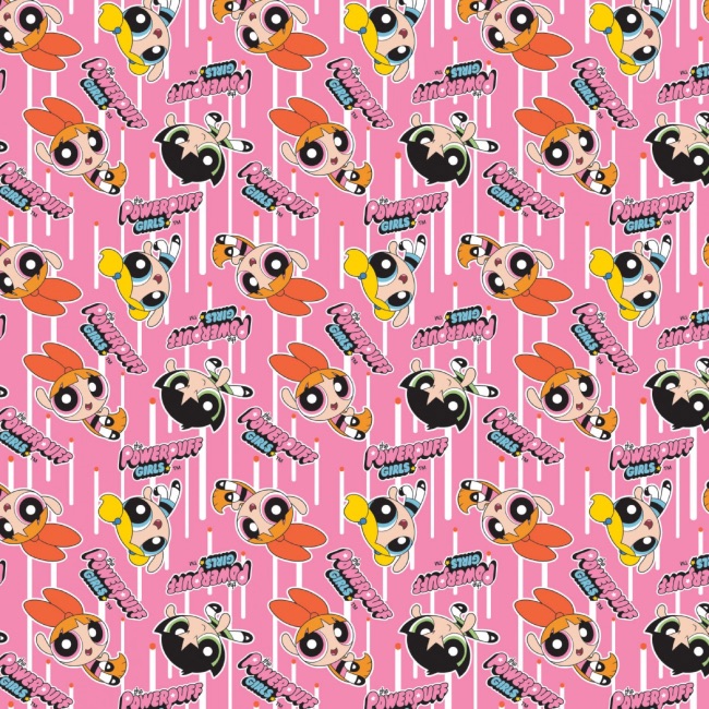 The Powerpuff Girls Fabric - Pink Action Poses