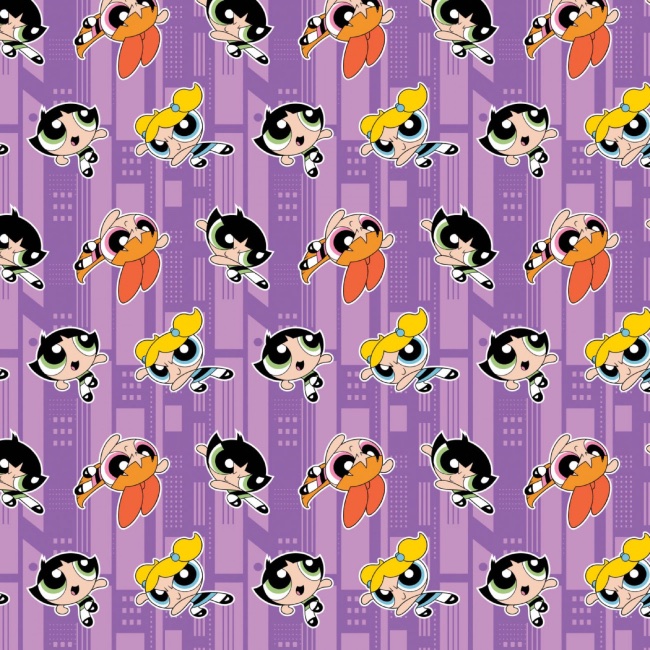 The Powerpuff Girls Fabric - Purple Fighting Crime