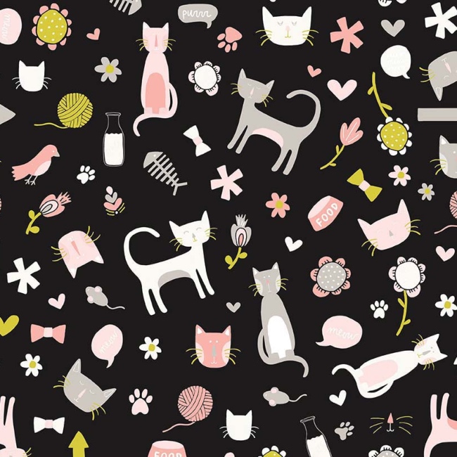 Riley Blake Meow Black Cat Fabric
