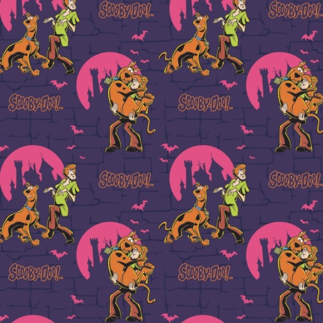 Purple Scooby Doo Ruh-Roh Bricks Fabric