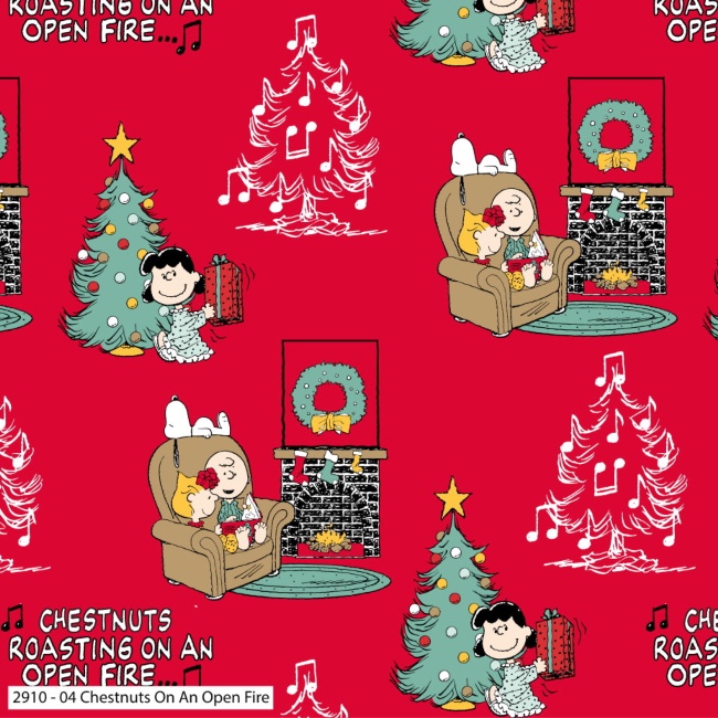 Snoopy Christmas Chestnuts On An Open Fire Fabric