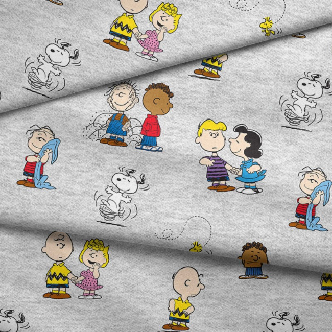 Peanuts Snoopy Charlie Brown & Gang Classic Fabric - Grey - The Quilt Shop