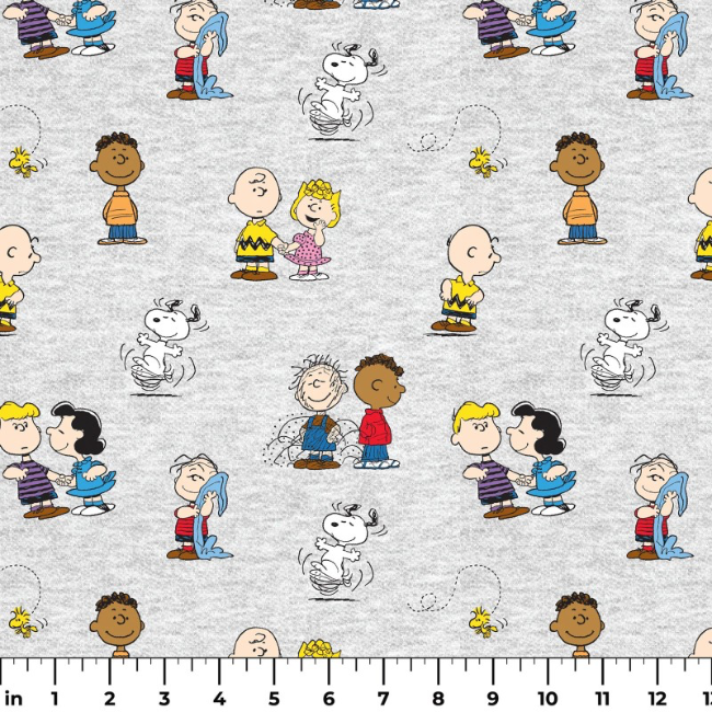 Peanuts Snoopy Charlie Brown & Gang Classic Fabric - Grey - The Quilt Shop