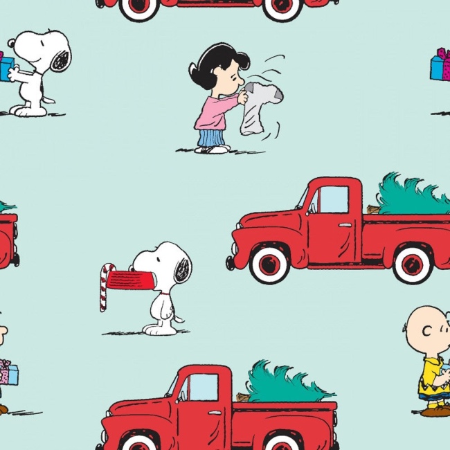 Peanuts Snoopy Red Truck Christmas Fabric