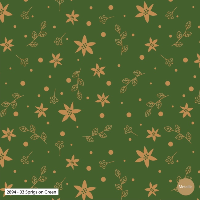 Classic Poinsettia - Sprigs on Green Christmas Fabric