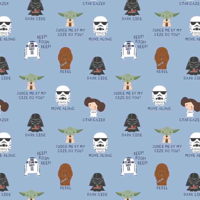 FLANNEL Star Wars Light Blue Characters Grey The Quilt Shop