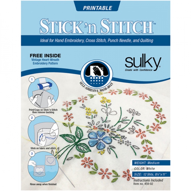 Stick N Stitch Self Adhesive Wash Away Stabiliser 12 Sheets.