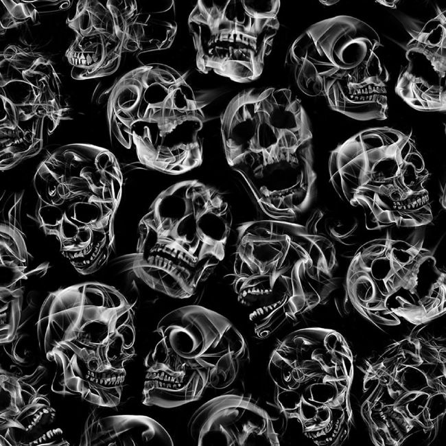 Wicked Skull Smoke and Flames Fabric