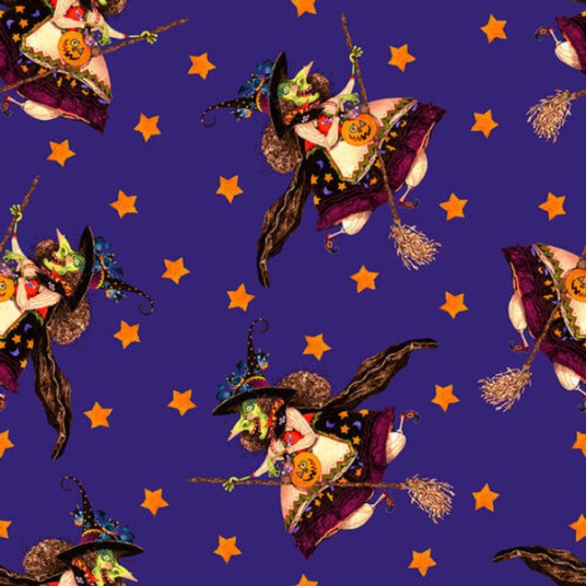 Purple Flying Witch Allover Witchful Thinking Fabric