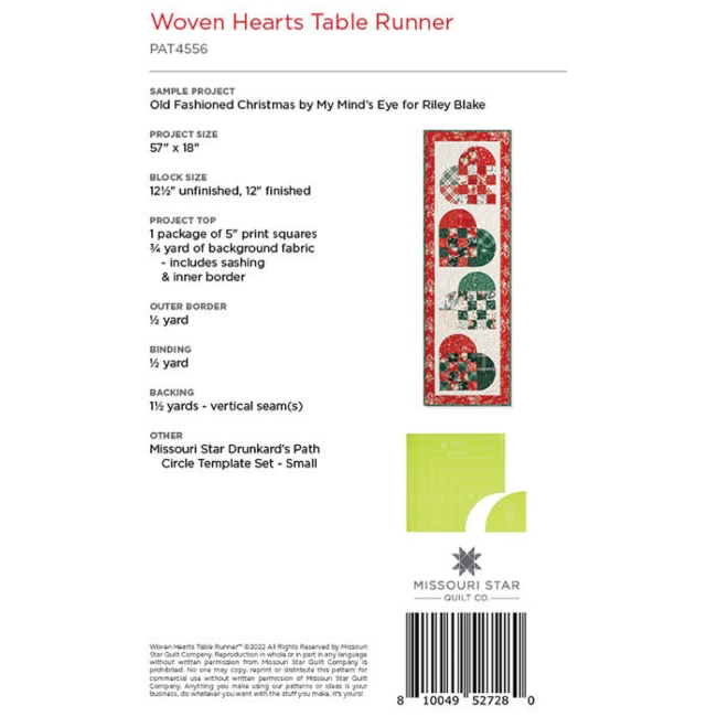 Missouri Star - Woven Hearts - Table Runner Pattern - The Quilt Shop