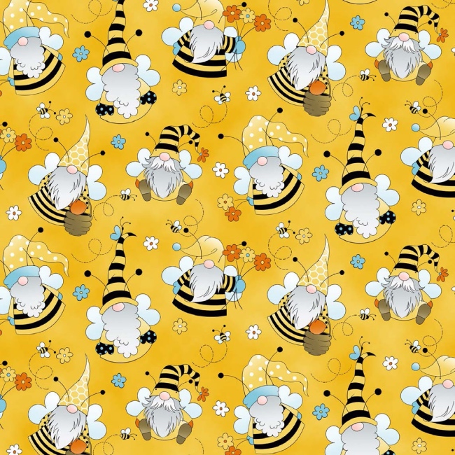Yellow Gnome Bees Fabric
