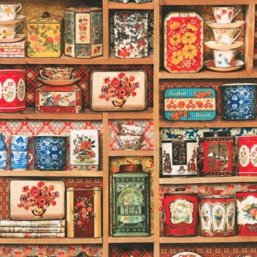 Library of Rarities Tins and Tea Cups Antique Fabric