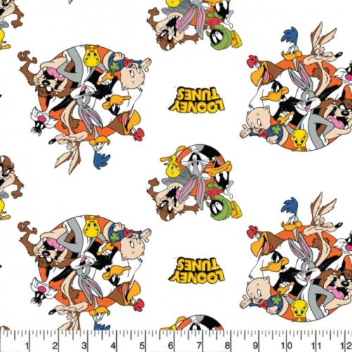 Looney Tunes Fabric Thats All Folks - White