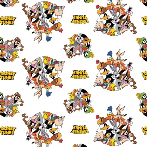 Looney Tunes Fabric Thats All Folks - White