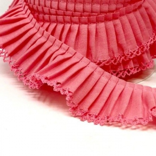 Med Pink Pleated Trimming with Lace Edge 30mm