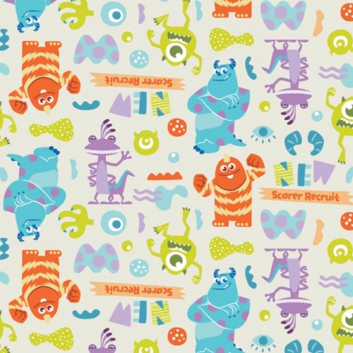 Cream Disney Monsters Inc Fabric - Monsters At Play
