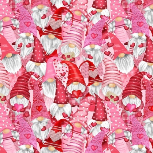 Multi Gnomes And Hearts Fabric