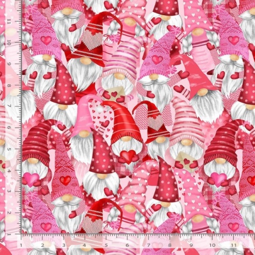 Multi Gnomes And Hearts Fabric