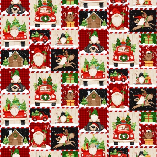 Timber Gnomies Tree Farm - Multi Gnomies Patchwork Fabric