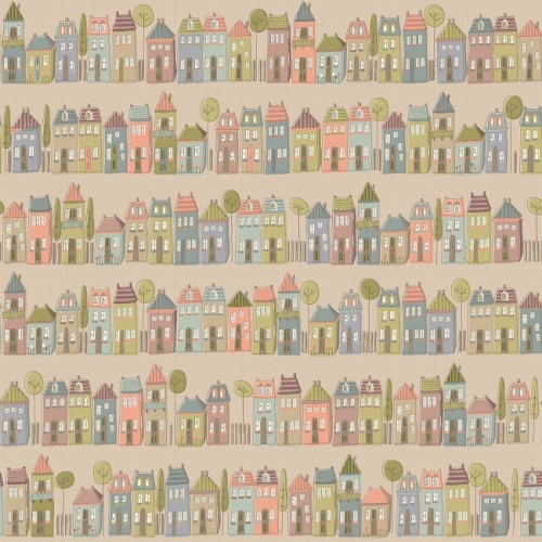 Anni Downs My Neighbourhood Taupe Row Houses Fabric