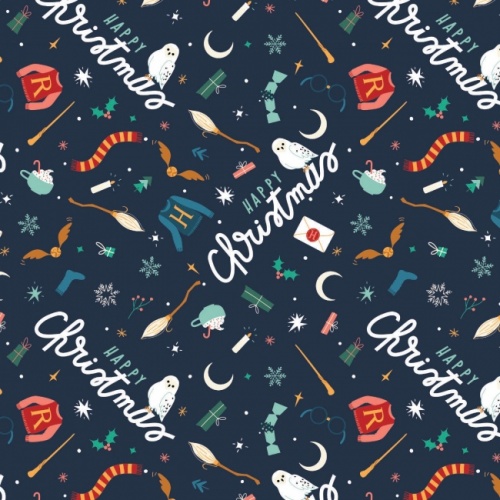 Harry Potter Navy Happy Christmas Fabric