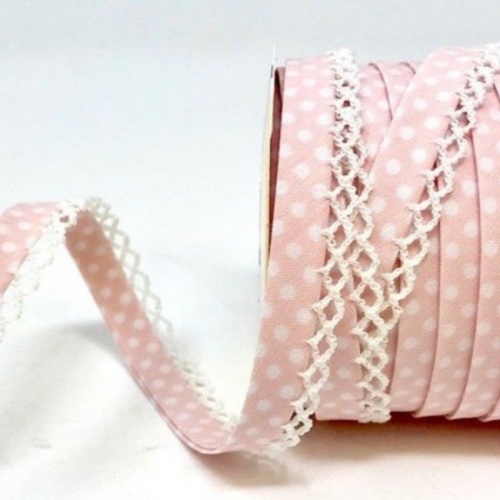 Pale Pink Lace Edge Spotty Bias Binding 12mm