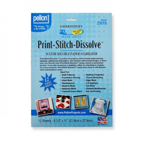 Print-Stitch-Dissolve Wash Away Stabiliser - 12 Sheets.