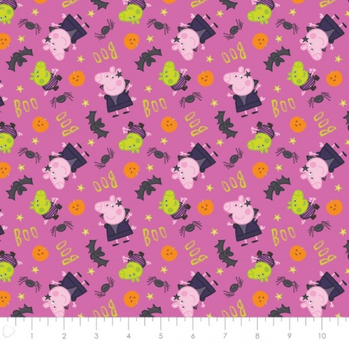Peppa Pig Witchy Halloween Fabric - Pink