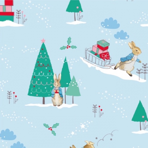 Peter Rabbit Christmas Fabric - Delivering Presents - Light Blue