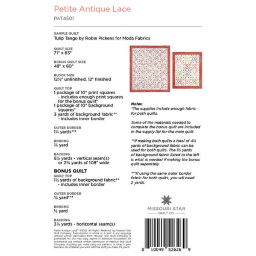 Missouri Star - Petie Antique Lace - Quilt Pattern