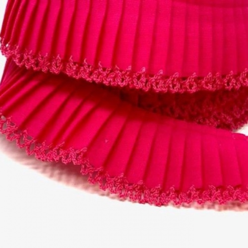 Pink Pleated Trimming with Lace Edge 30mm