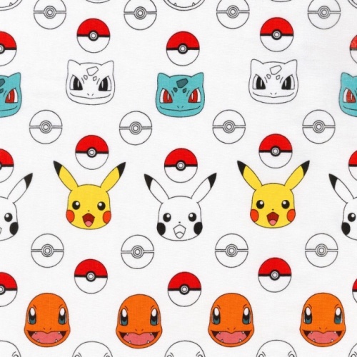 Pokemon White Character Heads Fabric