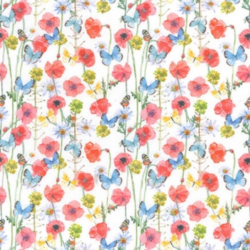 Poppies and Butterflies Fabric
