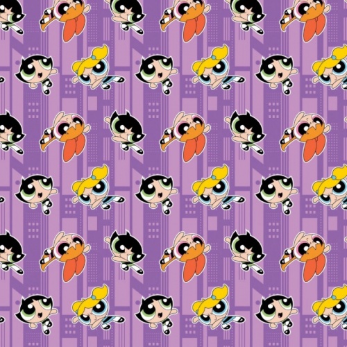 The Powerpuff Girls Fabric - Purple Fighting Crime