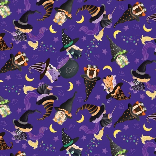 Purple Hocus Pocus Gnomes Halloween Fabric