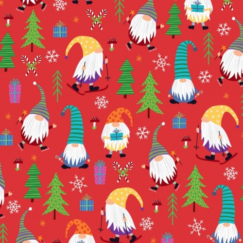 Red Gnomes Christmas Fabric