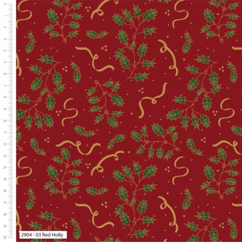 Holly Metallic - Red Holly Christmas Fabric