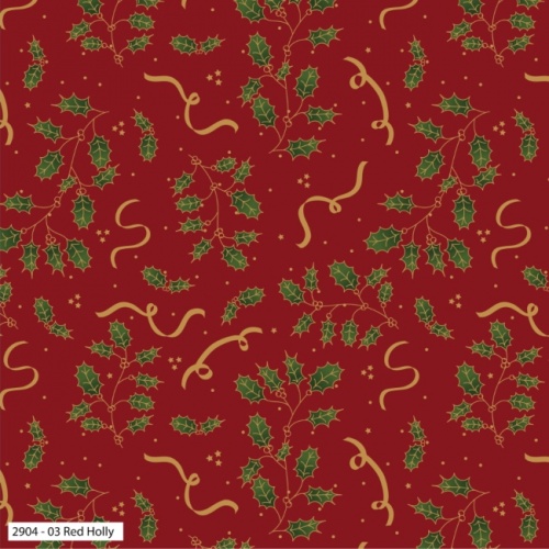 Holly Metallic - Red Holly Christmas Fabric