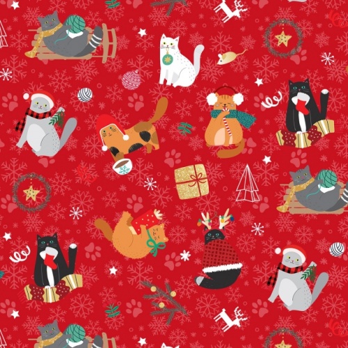Red Kitties Christmas Fabric