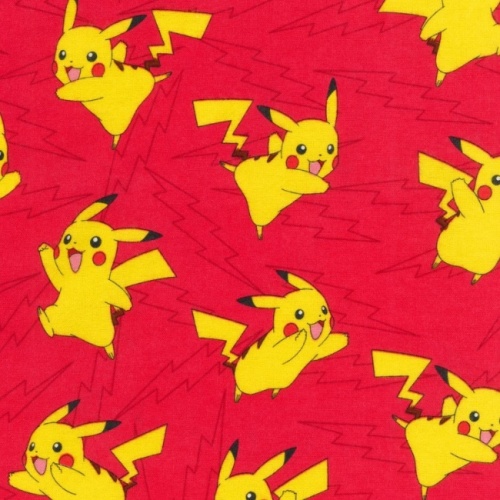 FLANNEL - Red Pokemon Lightening Flannel Fabric