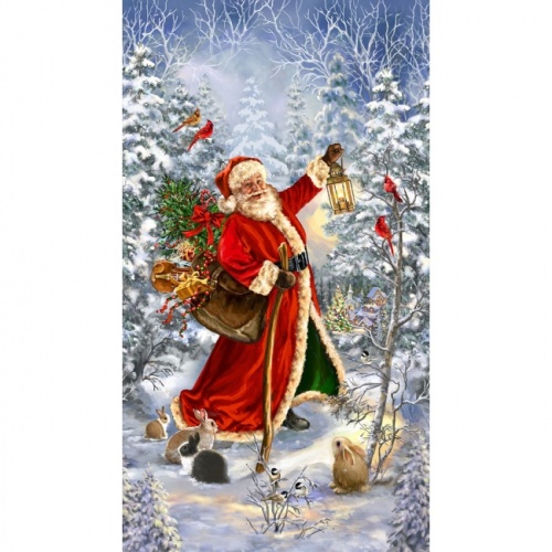 Santa And Animals Fabric Panel