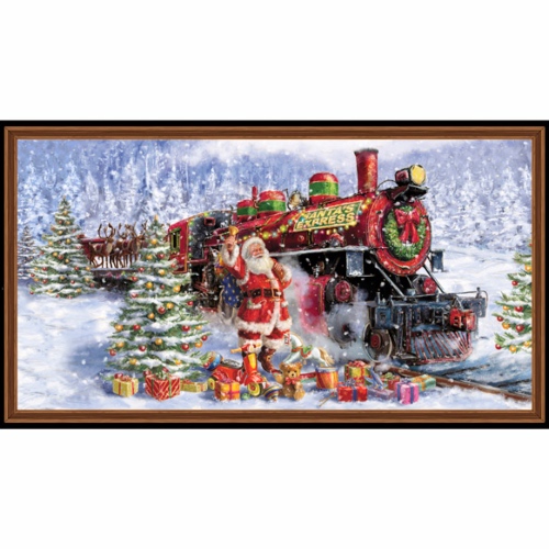 Santas Night Out Train Christmas Panel
