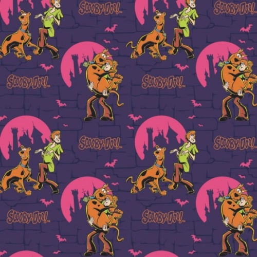 Purple Scooby Doo Ruh-Roh Bricks Fabric